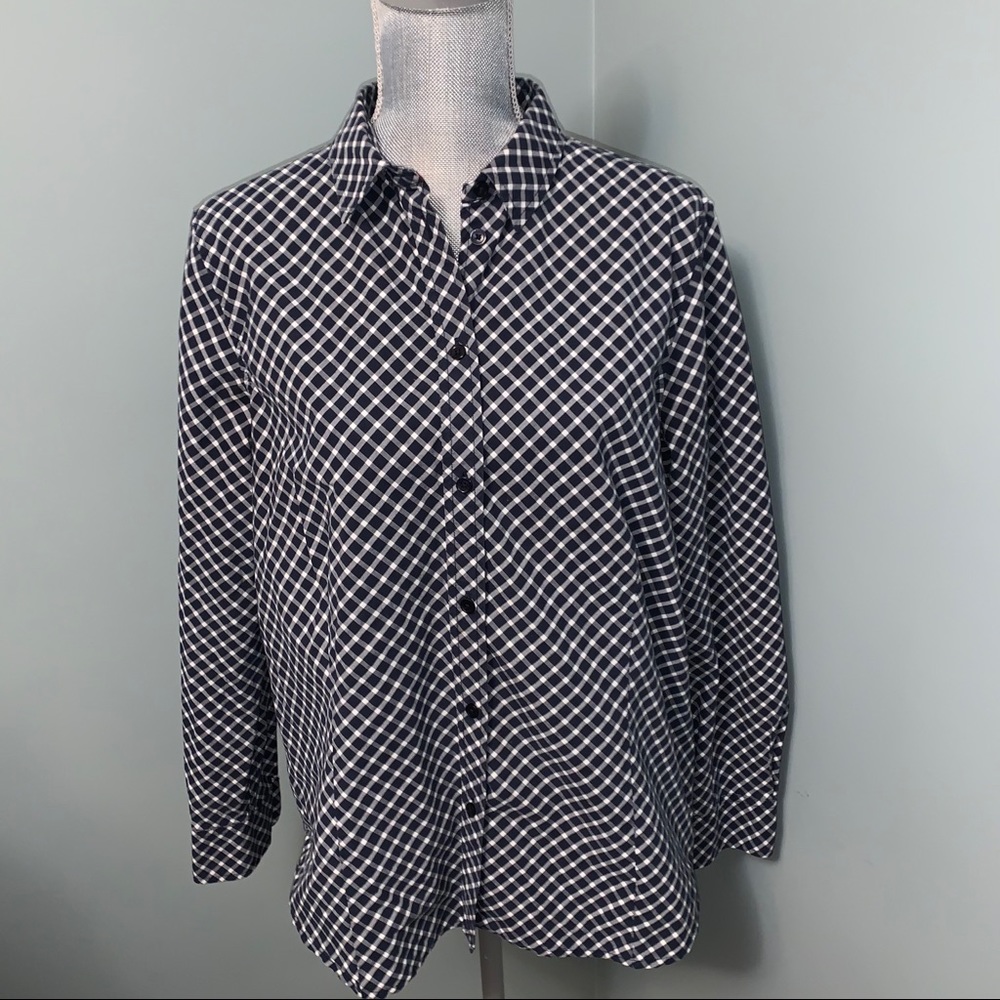 JONES NEW YORK gingham button down shirt XL navy and white